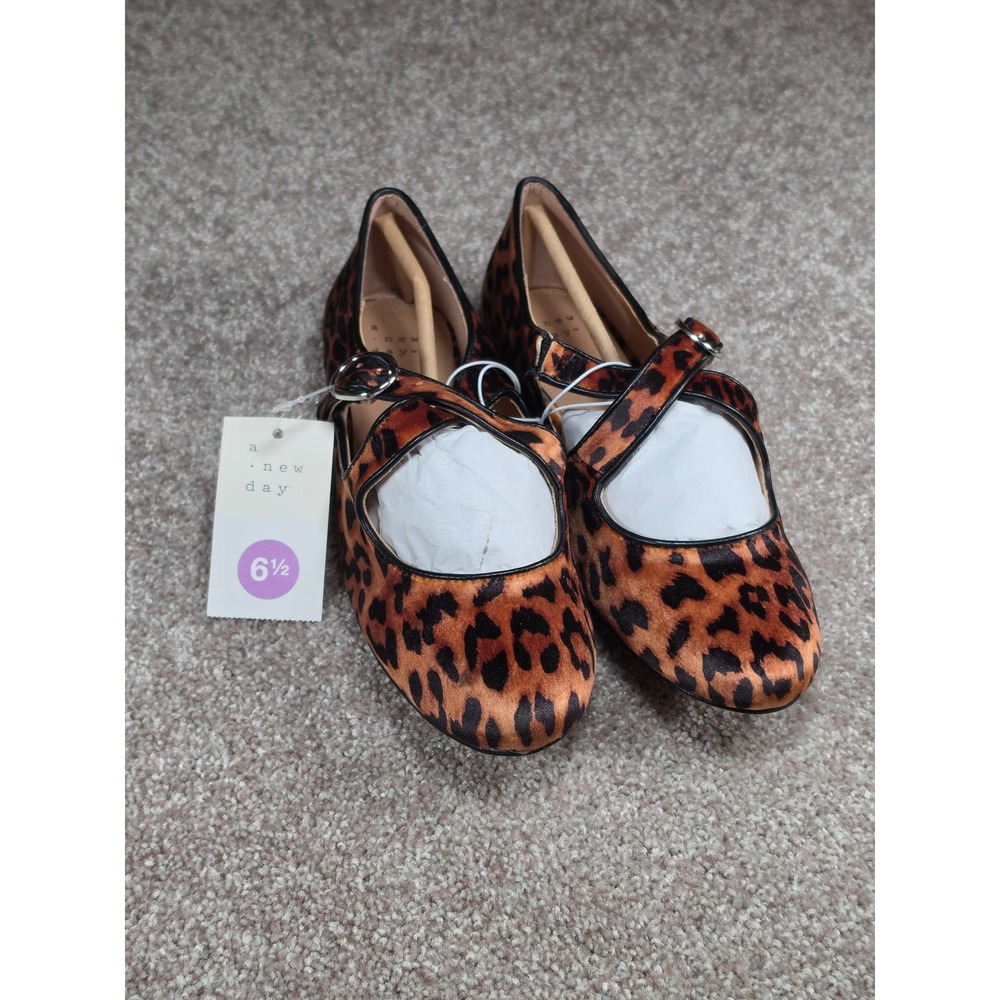A‎ New Day Tamsin Leopard Print Mary Jane Ballet Flats Brown Animal Print 6.5